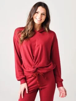 Stateside Women's Viscose-Fleece Twist Front Hoodie -ST.BERNARD Clothing 130 4115xGARNETxPrimary 17516126