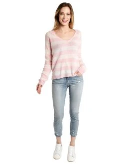 Jumper 1234 Stripe V Neck Sweater -ST.BERNARD Clothing 1417 790 465icepinkalt1