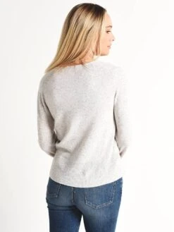 White+Warren Cashmere Slit Sleeve Tweed V Neck -ST.BERNARD Clothing 17741x pebbletweedalt2