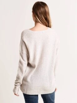 White + Warren V Neck Wide Rib Hem Sweater -ST.BERNARD Clothing 17746x pebbletweedalt3