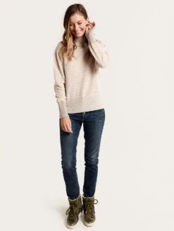 White + Warren Puff Sleeve Striped Standneck -ST.BERNARD Clothing 17897a sandwisp whitealt1