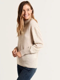 White + Warren Puff Sleeve Striped Standneck -ST.BERNARD Clothing 17897a sandwisp whitealt2