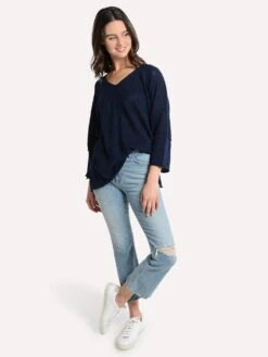 Project J V Neck Side Slit Tunic -ST.BERNARD Clothing 19001 navyalt1