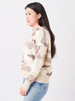 White + Warren Women's Camo Cashmere Intarsia Hoodie -ST.BERNARD Clothing 19403xNATURALCOMBOxAlt2 45509867