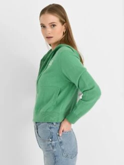 White + Warren Women's Cashmere Racket Cropped Zip Hoodie -ST.BERNARD Clothing 20202AxRETROGREENxAlt2 121887631