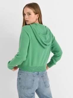 White + Warren Women's Cashmere Racket Cropped Zip Hoodie -ST.BERNARD Clothing 20202AxRETROGREENxAlt3 121887632