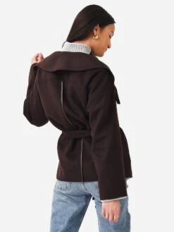 Simkhai Women's Rowen Wool Fringe Lapel Coat -ST.BERNARD Clothing 522 7014 N SOLIDxCHOCOLATExAlt4 78958649