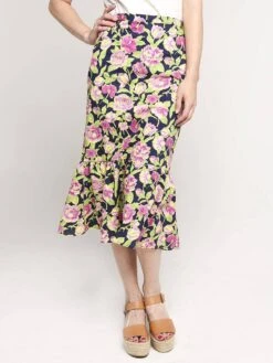 MDS Stripes Pencil Skirt With Ruffle