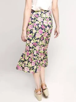 MDS Stripes Pencil Skirt With Ruffle -ST.BERNARD Clothing 616 navyfloralalt2