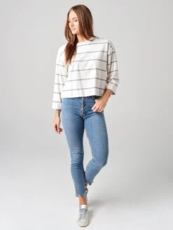 ATM Women's Plaited Jersey Stripe Sweatshirt 7 ATM Women's Plaited Jersey Stripe Sweatshirt -ST.BERNARD Clothing AW1380 EAW1xCHALKSMOKECOMBOxAlt3