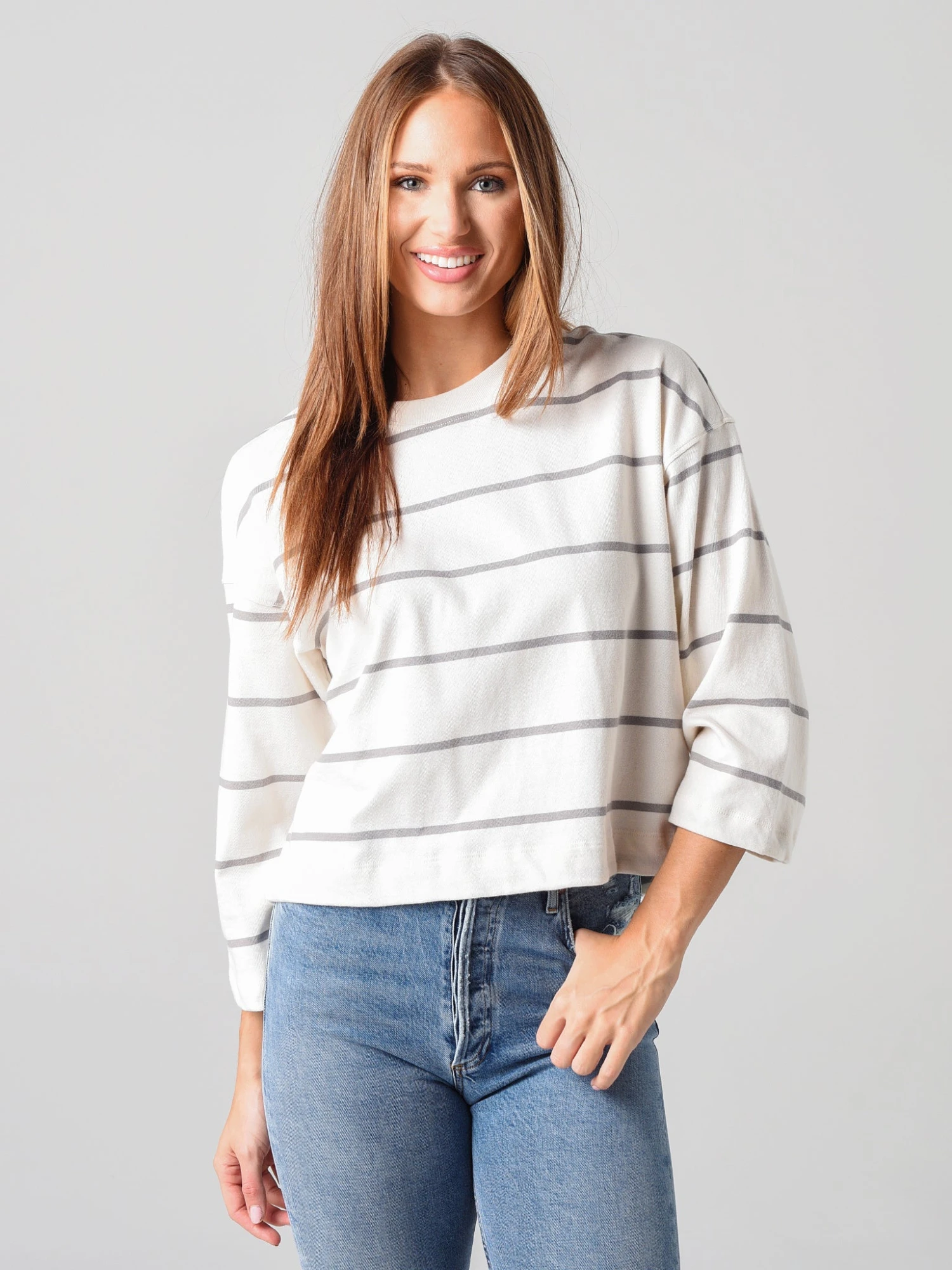 ATM Women's Plaited Jersey Stripe Sweatshirt 1 ATM Women's Plaited Jersey Stripe Sweatshirt
