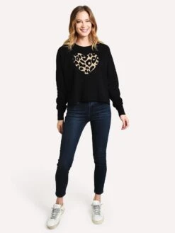 Sundry Women's Leopard Heart Sweatshirt -ST.BERNARD Clothing H19 X6 I25A28 BLACKalt3