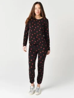 Monrow Women’s All Over Heart Stitched Elastic Vintage Sweats -ST.BERNARD Clothing HB0301 22 BLACKalt3