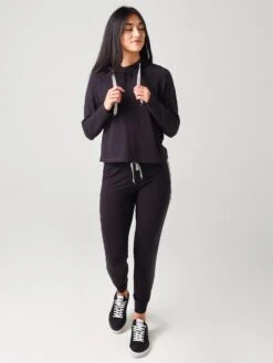 Monrow Women's Skinny Sweats With Chevron Trim -ST.BERNARD Clothing HB0345 12xFADEDBLACKxAlt3 19440798