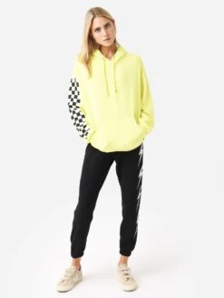 Aviator Nation Women's Check Sleeve Hoodie -ST.BERNARD Clothing HDPCKSLVxNEONYELLOWxAlt2 83085509