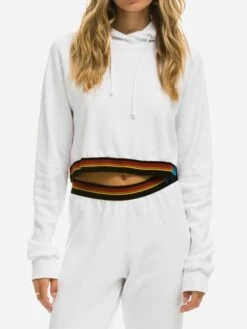 Aviator Nation Women's Logo Stripe Crop Hoodie -ST.BERNARD Clothing HDPCRXLSTPxWHITExPrimary 90091259