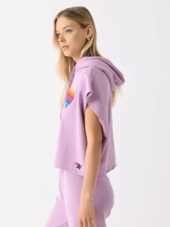 Aviator Nation Women's Rainbow Heart Stitch Sleeveless Relaxed Cropped Pullover Hoodie -ST.BERNARD Clothing HDPCRXSLVSRBWHTSTxMAUVExAlt2 132163323