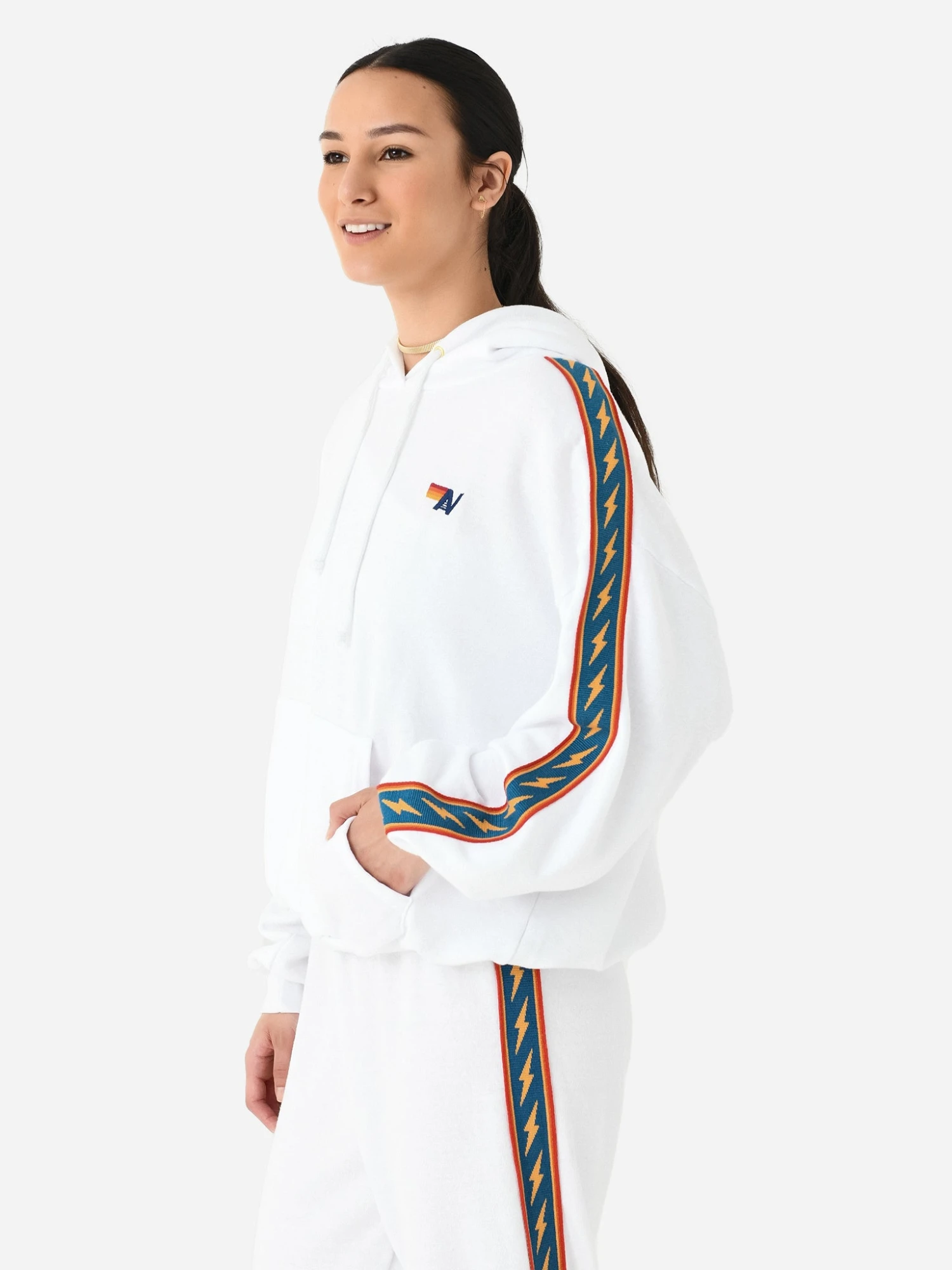 Aviator Nation Women's Bolt Stripe Relaxed Pullover Hoodie 5 Aviator Nation Women's Bolt Stripe Relaxed Pullover Hoodie - Image 5