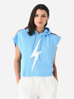 Aviator Nation Women's Bolt Stripe Sleeveless Relaxed Cropped Pullover Hoodie -ST.BERNARD Clothing HDPRXCBTSTPBTSLVSxSKYxPrimary 105308633