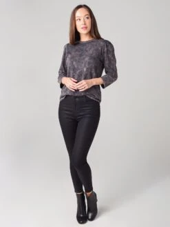 Monrow Women's Mineral Wash Puff Sleeve Sweatshirt -ST.BERNARD Clothing HT0979xMERLOTxAlt3 15442424