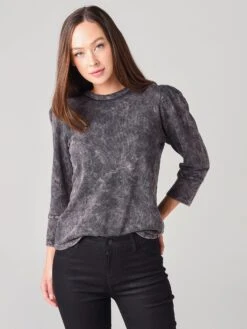 Monrow Women's Mineral Wash Puff Sleeve Sweatshirt