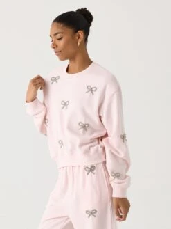 LoveShackFancy Women's Amiyla Crystal Bow Fleece Pullover -ST.BERNARD Clothing K1815 2284xICICLEPINKxAlt2 146353187