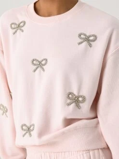 LoveShackFancy Women's Amiyla Crystal Bow Fleece Pullover -ST.BERNARD Clothing K1815 2284xICICLEPINKxAlt4 146353206