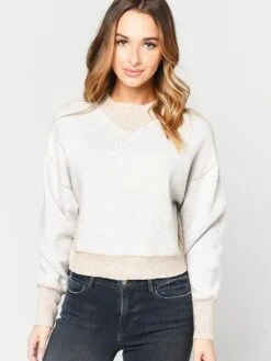 Frame Women’s Two Tone Jacquard Crew Sweatshirt 9 Frame Women’s Two Tone Jacquard Crew Sweatshirt -ST.BERNARD Clothing LWSW0773 OATMEALMULTIalt4
