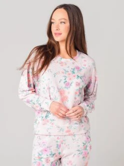 Sundry Women's Floral Pleated Sweatshirt