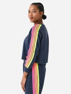 Aviator Nation Women's Bolt Embroidery Classic Cropped Crew Sweatshirt -ST.BERNARD Clothing SWCCLSBTxHEATHERNAVYNEONxAlt2 100375325