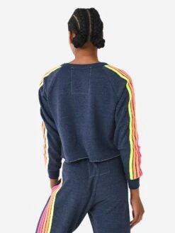 Aviator Nation Women's Bolt Embroidery Classic Cropped Crew Sweatshirt -ST.BERNARD Clothing SWCCLSBTxHEATHERNAVYNEONxAlt3 100375326