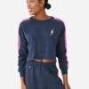 Aviator Nation Women's Bolt Embroidery Classic Cropped Crew Sweatshirt