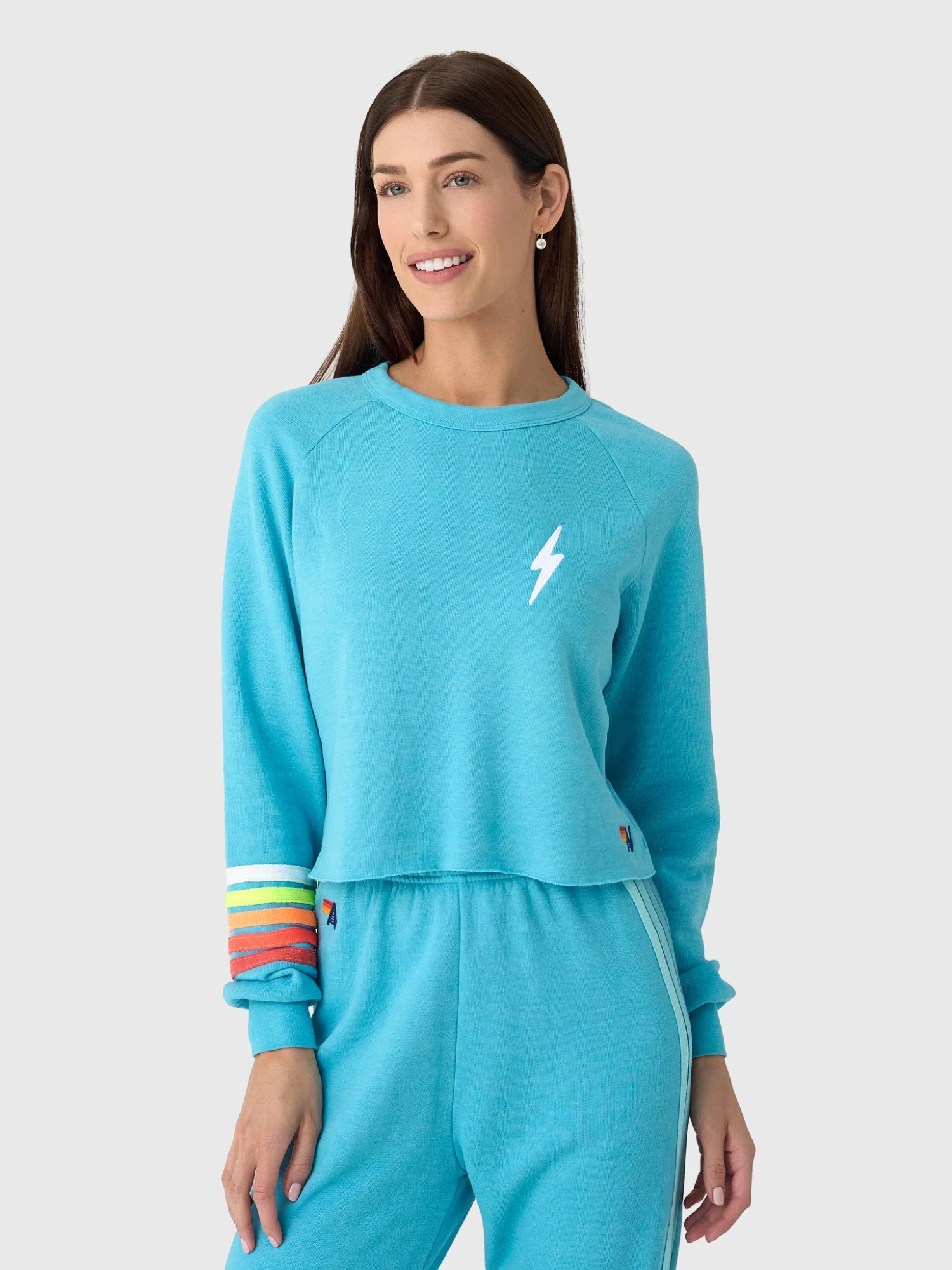 Aviator Nation Women's Bolt Rugby Stitch Cropped Crew Sweatshirt 1 Aviator Nation Women's Bolt Rugby Stitch Cropped Crew Sweatshirt