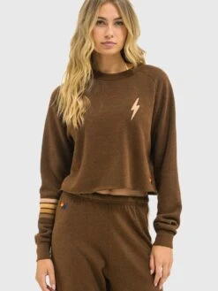 Aviator Nation Women's Bolt Rugby Stitch Cropped Crew Sweatshirt 23 Aviator Nation Women's Bolt Rugby Stitch Cropped Crew Sweatshirt -ST.BERNARD Clothing SWCRGBBTxCHOCOLATEESPRESSOxPrimary 174343115