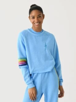 Aviator Nation Women's Bolt Rugby Stitch Cropped Crew Sweatshirt 34 Aviator Nation Women's Bolt Rugby Stitch Cropped Crew Sweatshirt -ST.BERNARD Clothing SWCRGBBTxSKYRAINBOWxPrimary 146352181