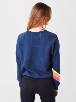 Aviator Nation Women's Bolt Stitch Chevron 5 Crew Sweatshirt -ST.BERNARD Clothing SWCVN5BTSTxHEATHERNAVYNEONxAlt3 48621233