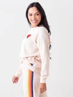 Aviator Nation Women's Heart Embroidery Crew Sweatshirt -ST.BERNARD Clothing SWEHTxALMONDxAlt2 49651395