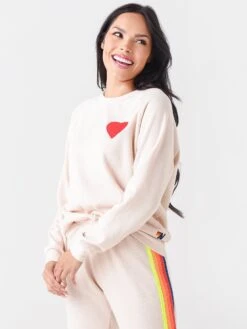 Aviator Nation Women's Heart Embroidery Crew Sweatshirt -ST.BERNARD Clothing SWEHTxALMONDxPrimary 48966984