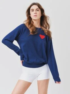 Aviator Nation Women's Heart Embroidery Crew Sweatshirt