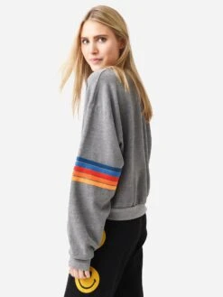 Aviator Nation Women's Rainbow Stitch Sleeve Crew Sweatshirt -ST.BERNARD Clothing SWRRSTxHEATHER2xAlt2 83084716