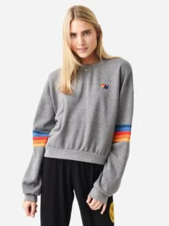 Aviator Nation Women's Rainbow Stitch Sleeve Crew Sweatshirt
