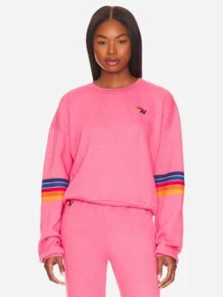 Aviator Nation Women's Rainbow Stitch Sleeve Crew Sweatshirt -ST.BERNARD Clothing SWRRSTxPARISPINK2xPrimary 81865731