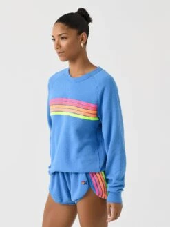 Aviator Nation Women's 5 Stripe Crew Sweatshirt 11 Aviator Nation Women's 5 Stripe Crew Sweatshirt -ST.BERNARD Clothing SWRS5xOCEANNEONPINKYELLOWxAlt2 140464941