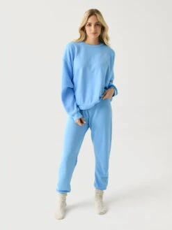 Aviator Nation Women's Glitter Heart Relaxed Crew Sweatshirt -ST.BERNARD Clothing SWRXGLTHTxSKYBLUExAlt1 147759196