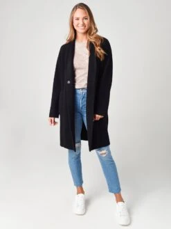 Vince Women's Collarless Cardigan Coat -ST.BERNARD Clothing V697278549xBLACKxAlt3 15979092