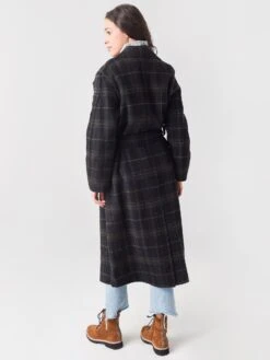 Vince Women's Long Plaid Coat 7 Vince Women's Long Plaid Coat -ST.BERNARD Clothing V773491362xBLACKJAVAxAlt3 48127731