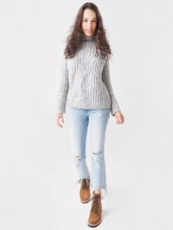 Vince Women's Mirrored Cable Turtleneck -ST.BERNARD Clothing V784278854xLTGREYxAlt1 48127038