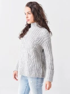 Vince Women's Mirrored Cable Turtleneck -ST.BERNARD Clothing V784278854xLTGREYxAlt2 48126945