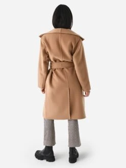 Vince Women's Belted Drape Neck Coat 5 Vince Women's Belted Drape Neck Coat -ST.BERNARD Clothing VS11091409xALMONDxAlt2 106425078