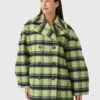 GANNI Women's Check Oversized Brushed Wool Midi Coat